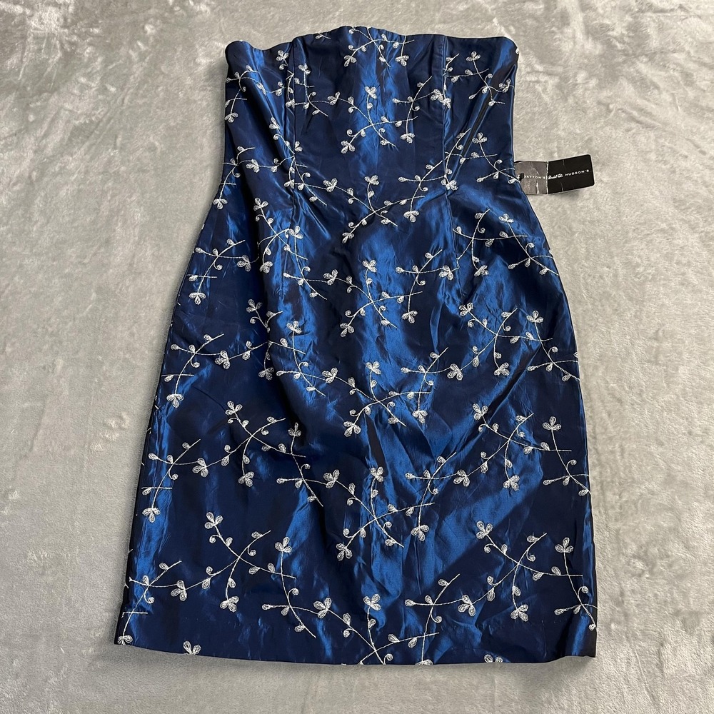 Vintage Jessica McClintock Gunne Sax Dress Juniors 9 Blue Strapless Floral Satin